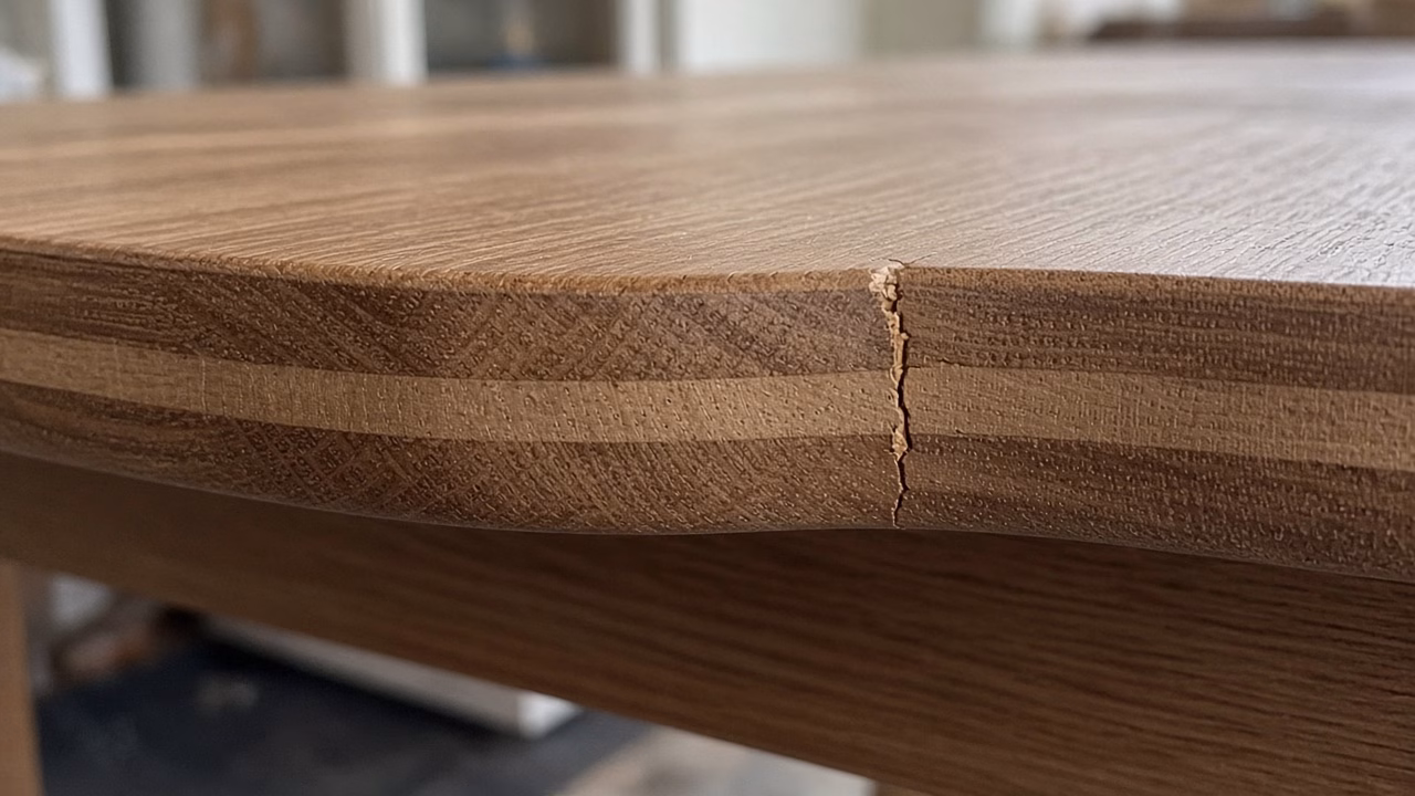 Cupped tabletop edge with a small finish crack — Custom Woodwork in York