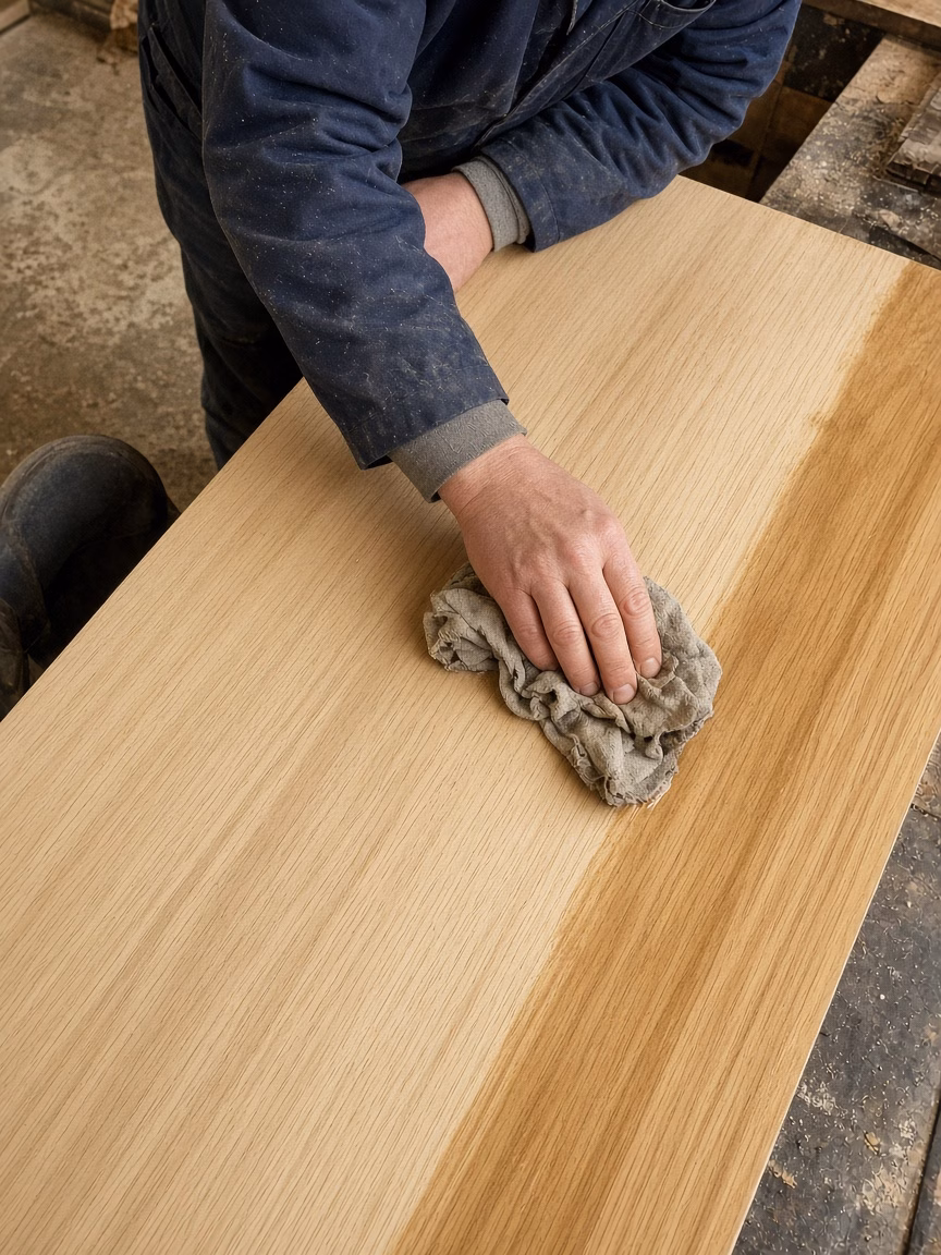Oil finish wiped onto a sanded shop tabletop — Custom Woodwork in York