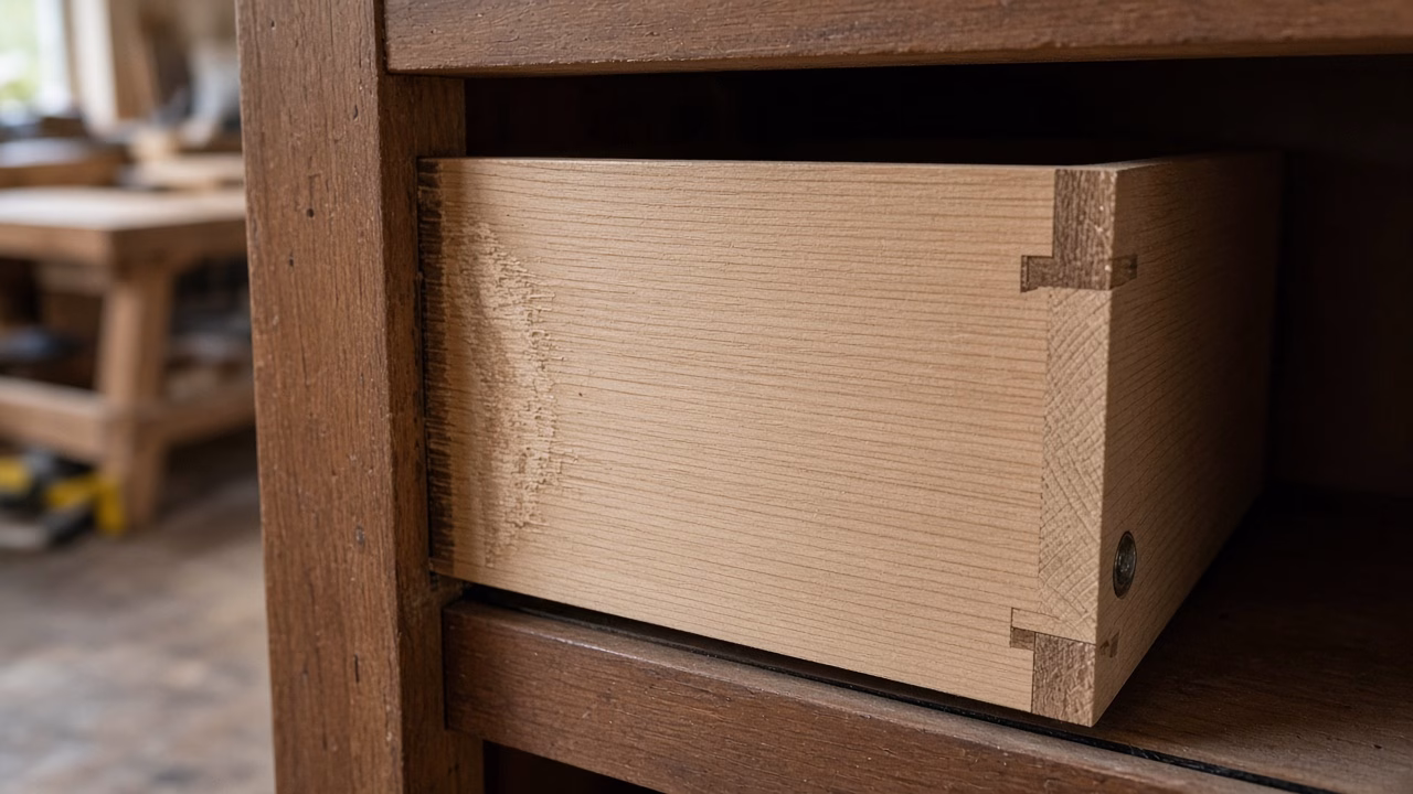Drawer side with a rub mark where it binds — Custom Woodwork in York