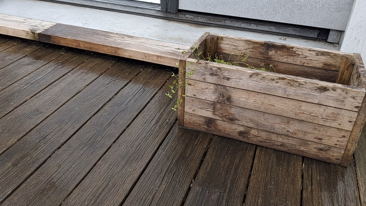 Wood threshold with a planter pulled back — Custom Woodwork in York